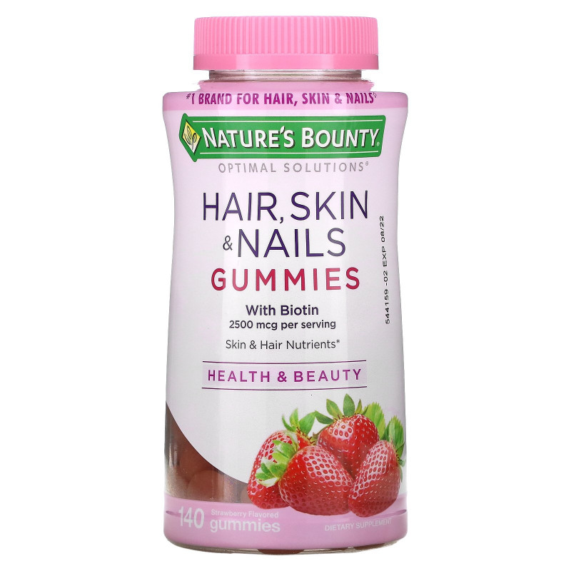 Nature's Bounty, Optimal Solutions, Hair, Skin, & Nails, Strawberry Flavored , 140 Gummies