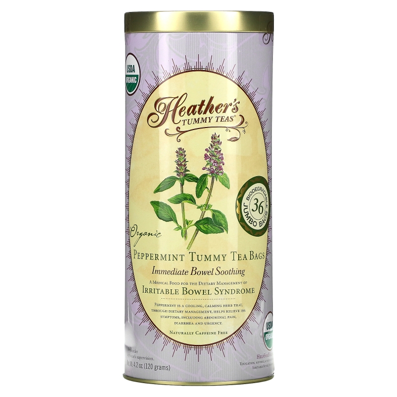 Heather's Tummy Care Tummy Teas Organic Peppermint Tea Bags Caffeine Free 36 Extra Large Tea Bags