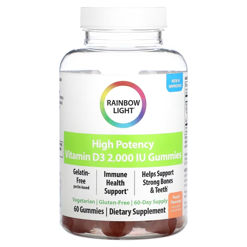 Rainbow Light, High Potency Vitamin D3, Peach, 2,000 IU, 60 Gummies