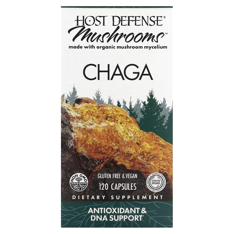 Fungi Perfecti, Host Defense, чага, 120 растительных капсул