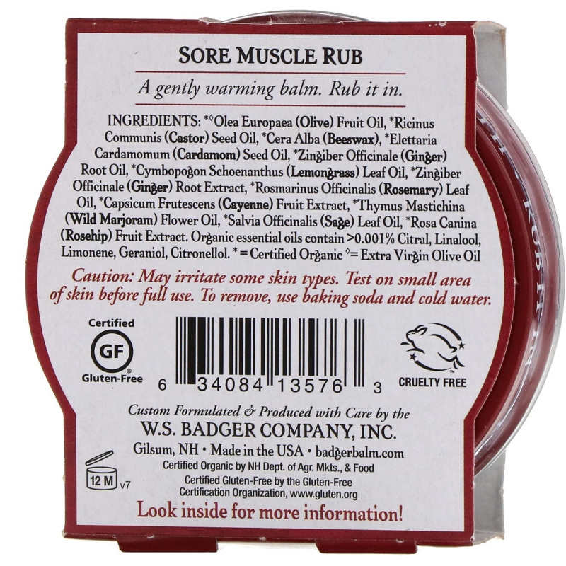 Badger Company Sore Muscle Rub Cayenne & Ginger 2 oz (56 g)