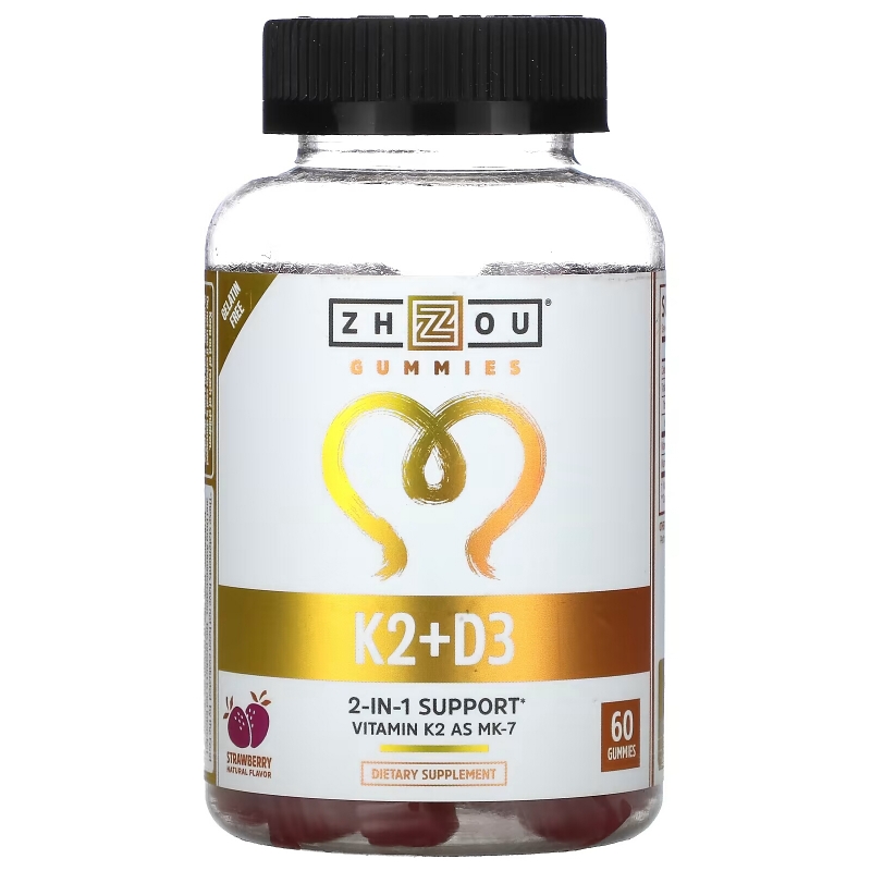 Zhou Nutrition, K2 + D3, Strawberry, 60 Vegan Gummies