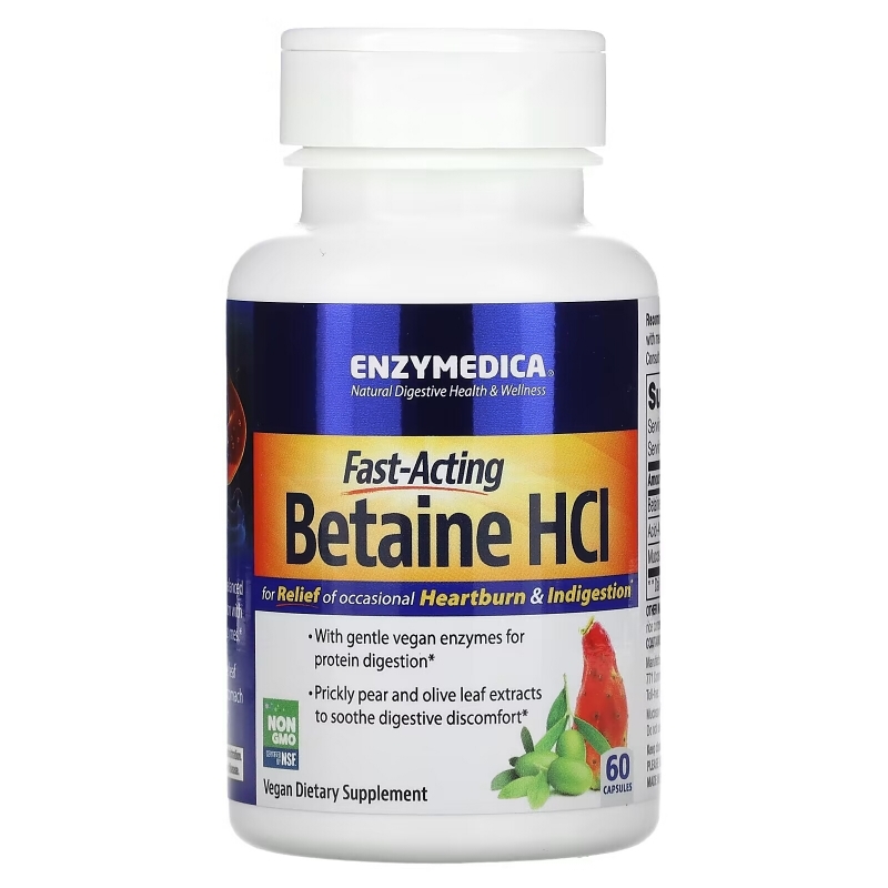 Enzymedica, Fast-Acting Betaine HCI, 60 Capsules