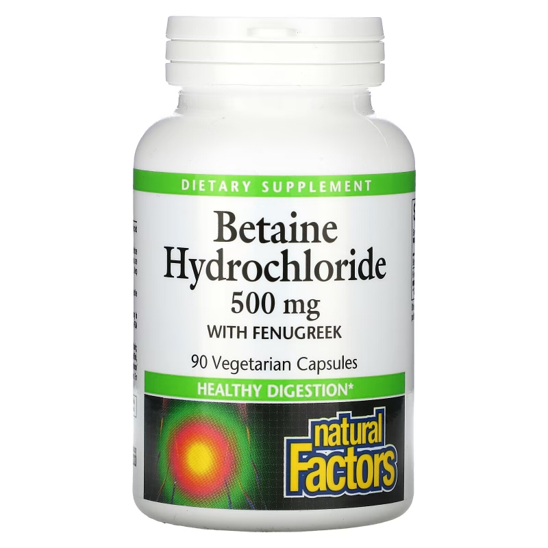 Natural Factors, Betaine Hydrochloride with Fenugreek, 500 mg, 90 Vegetarian Capsules
