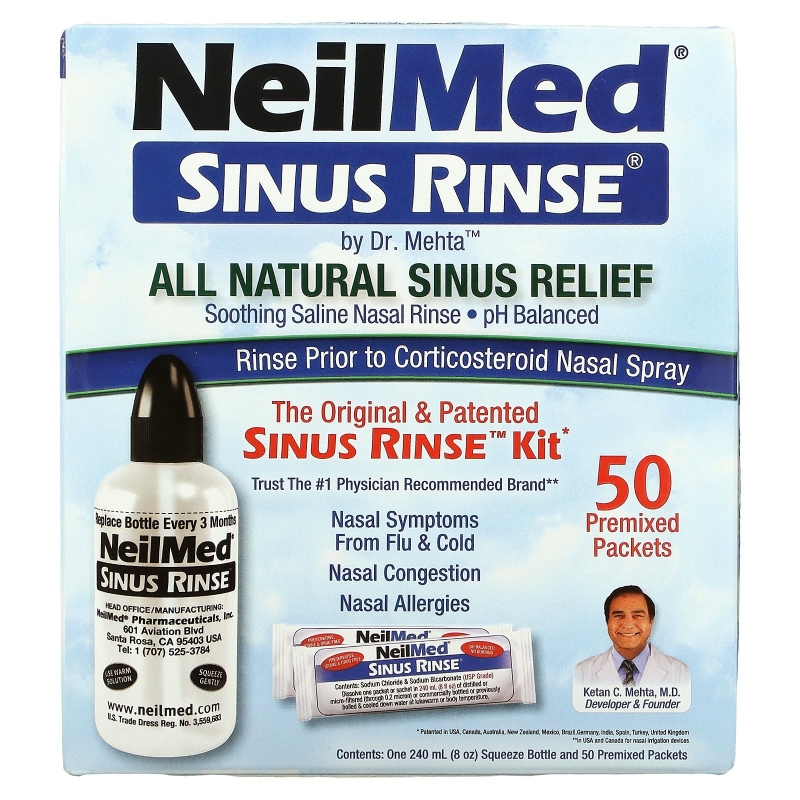 NeilMed, The Original & Patented Sinus Rinse Kit, 50 Premixed Packets, 1 Kit