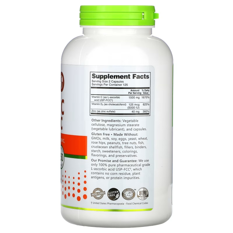 NutriBiotic, Immunity, Vitamin C + D3 & Zinc, 250 Capsules