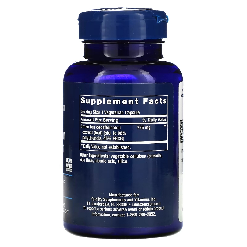 Life Extension, Мега экстракт зеленого чая без кофеина , 100 вегетарианских капсул