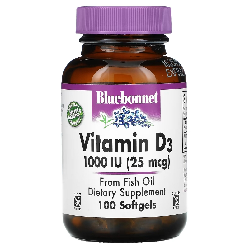 Bluebonnet Nutrition, Vitamin D3, 25 mcg (1,000 IU), 100 Softgels