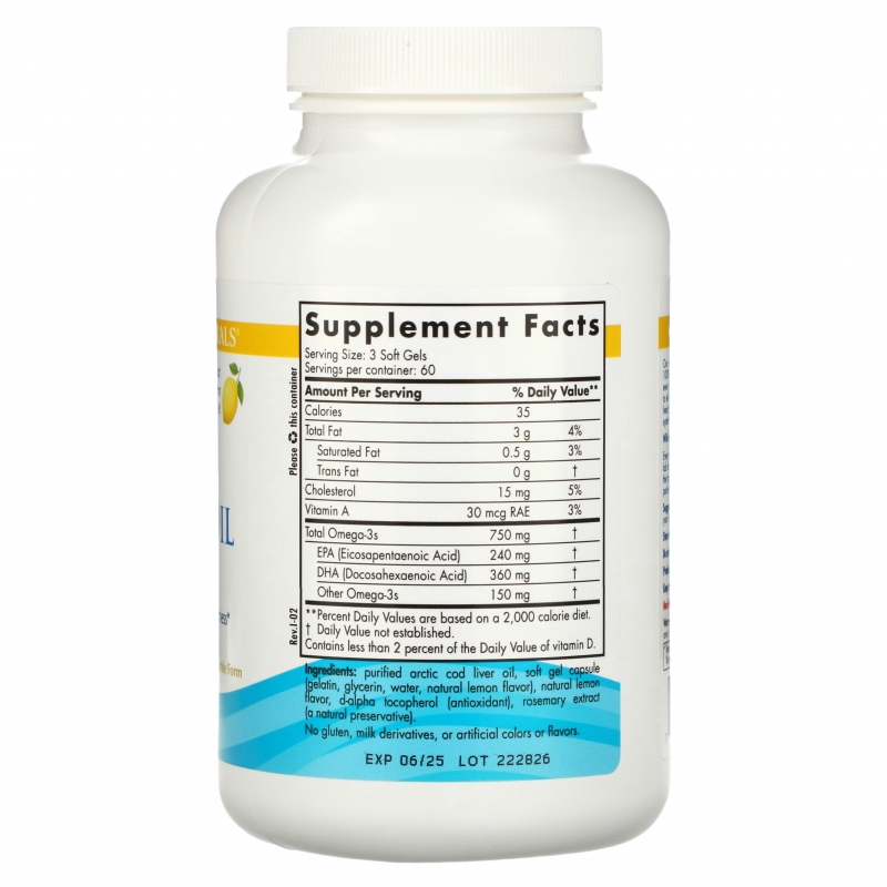 Nordic Naturals Гелевые капсулы с жиром из печени арктической трески со вкусом лимона 1000 мг 180 гелевых капсул