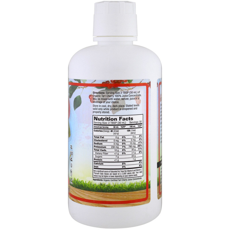 Dynamic Health  Laboratories, Certified Organic Tart Cherry, 100% Juice Concentrate, Unsweetened, 32 fl oz (946 ml)
