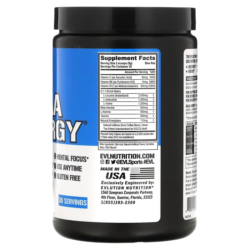 EVLution Nutrition, BCAA Energy, Blue Raz, 9.5 oz (270 g)