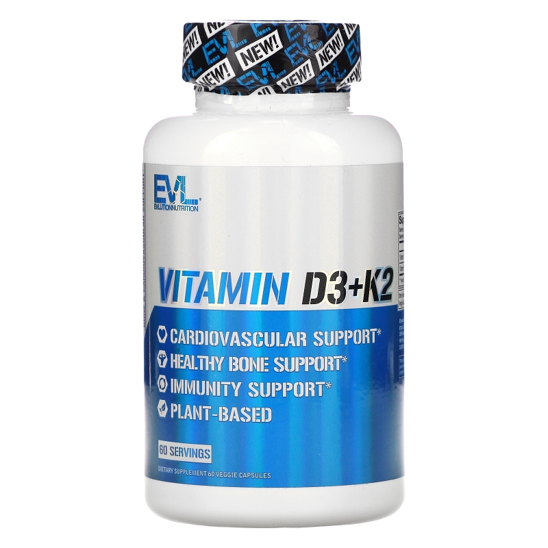 EVLution Nutrition, Vitamin D3 + K2, 60 Capsules