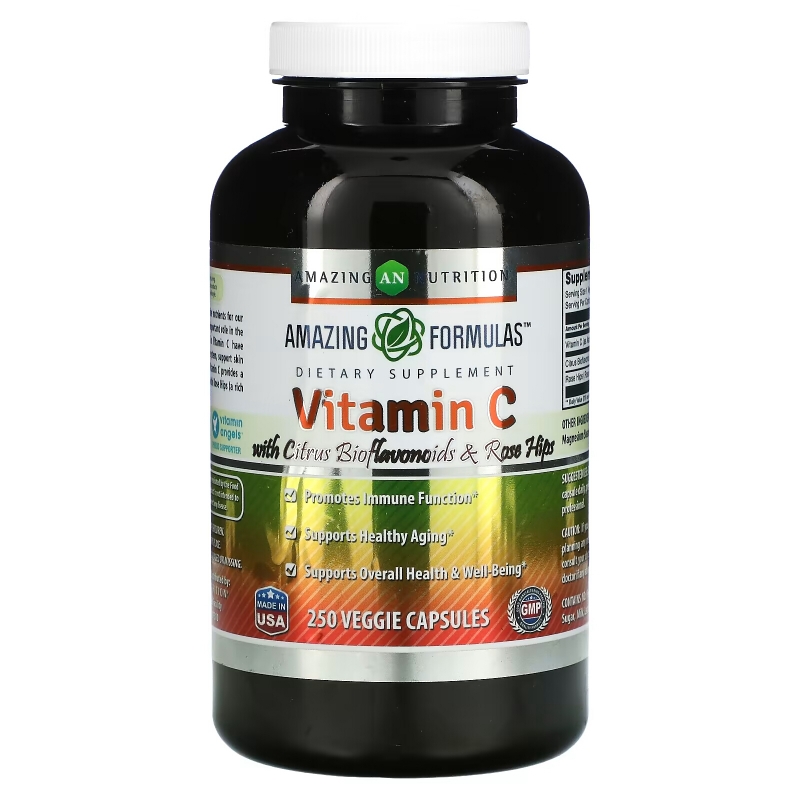 Amazing Nutrition, Vitamin C with Citrus Bioflavonoids & Rosehips, 250 Veggie Capsules