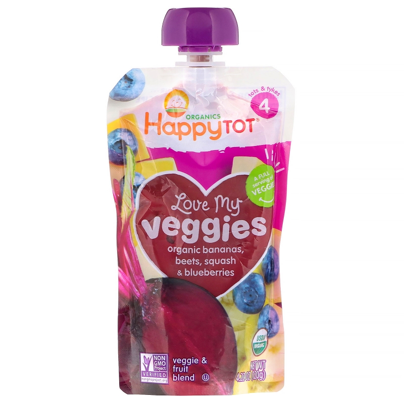 Happy Family Organics, Organics Happy Tot, Вкусные овощи органическое пюре из бананов, свеклы, тыквы и голубики, 120 г