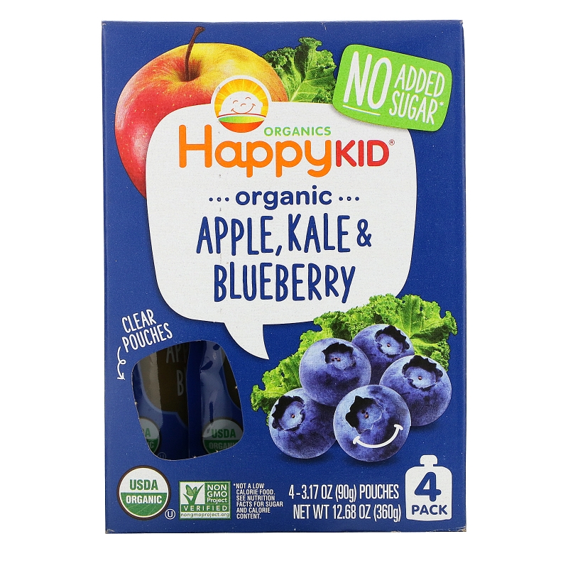 Nurture Inc. (Happy Baby), Happy Squeeze, Organic Superfoods, Twist, Organic Apple, Kale, & Blueberry, 4 Pouches, 3.17 oz (90 g) Each