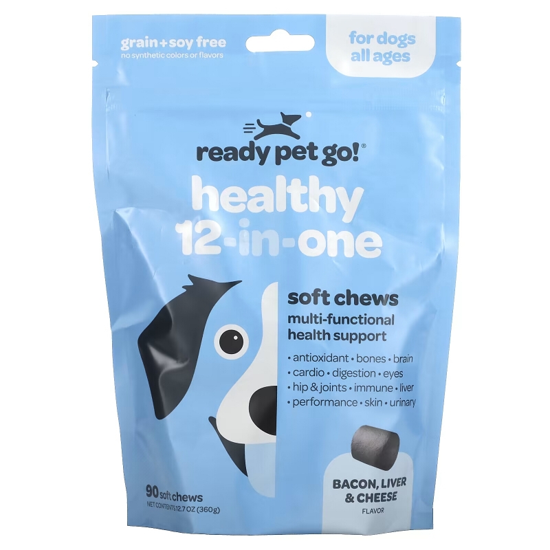 Ready Pet Go, Healthy 12-In-One, For Dogs, All Ages, Bacon, Liver & Cheese, 90 Soft Chews, 12.7 oz (360 g)