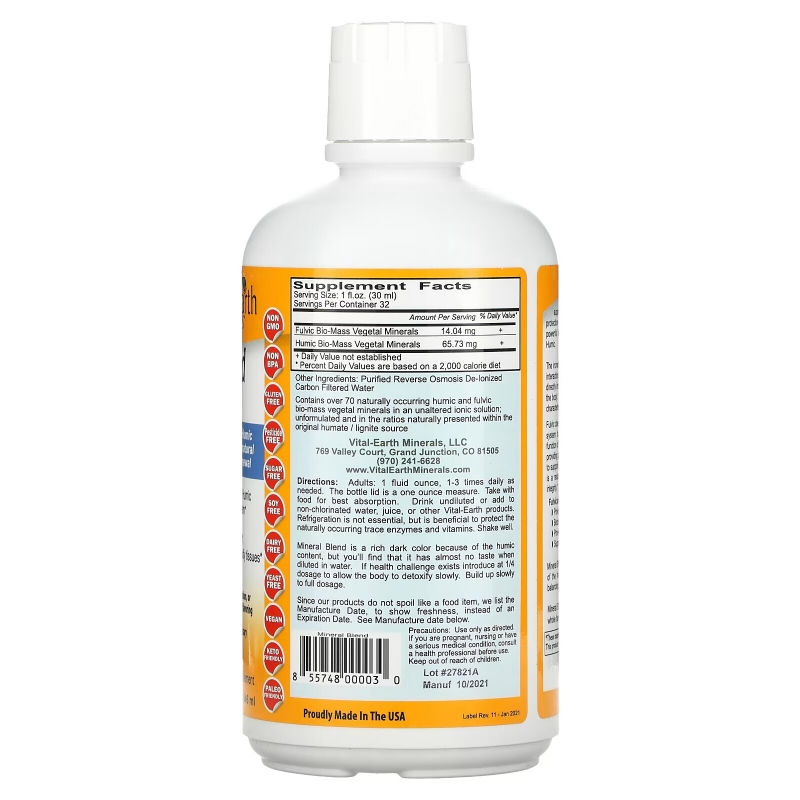Vital Earth Minerals Смесь фульвовых и гуминовых минералов 32 жидких унции (946 мл)