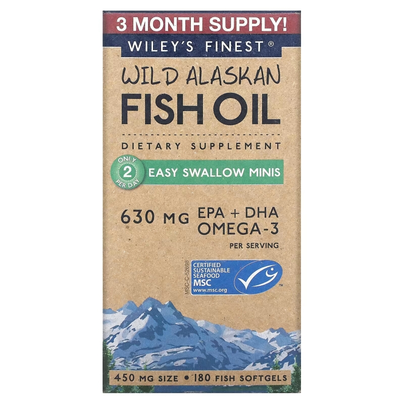 Wiley's Finest, Wild Alaskan Fish Oil, Easy Swallow Minis, 450 mg, 180 Softgels