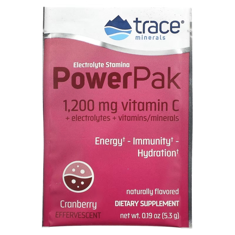 Trace Minerals Research, Электролиты Stamina Power Pak, клюква, 1200 мг, 30 пакетов. по 5,3 г каждый