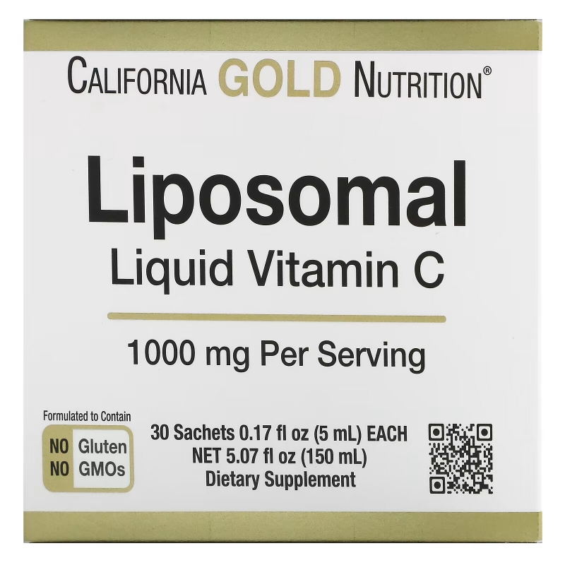 California Gold Nutrition, Liposomal Liquid Vitamin C, Unflavored, 1000 mg, 30 Sachets, 0.17 fl oz (5 ml) Each