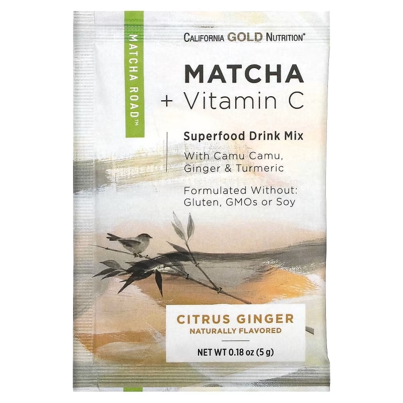 California Gold Nutrition, MATCHA ROAD, Matcha + Vitamin C - Citrus Ginger, 10 Count