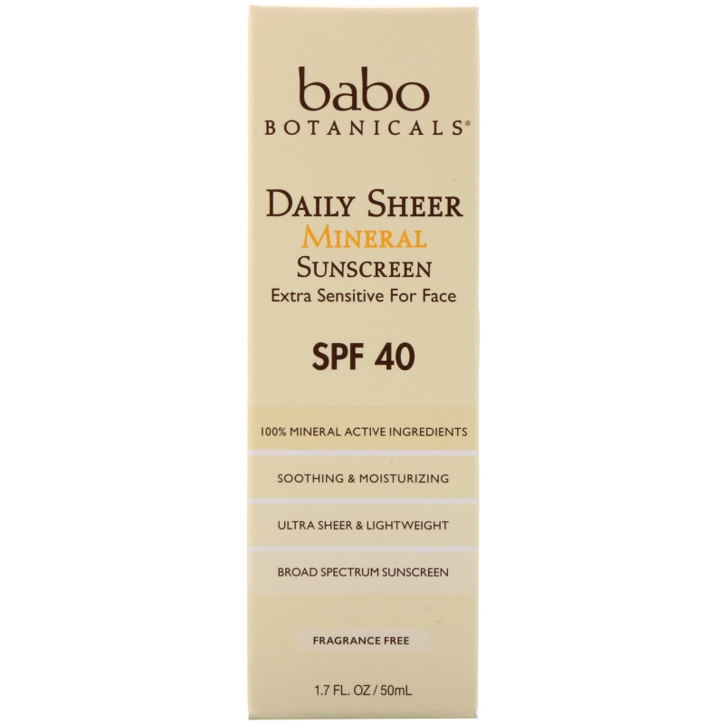 Babo Botanicals Daily Sheer Sunscreen SPF 40 Fragrance Free 1.7 fl oz (50 ml)