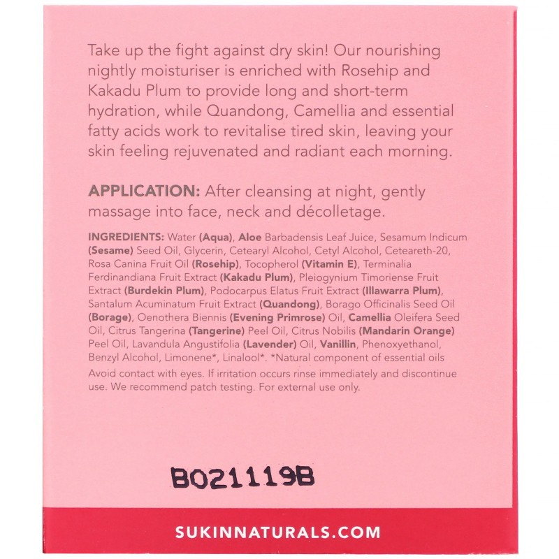 Sukin, Enriching Night Cream, Rosehip, 4.06 fl oz (120 ml)